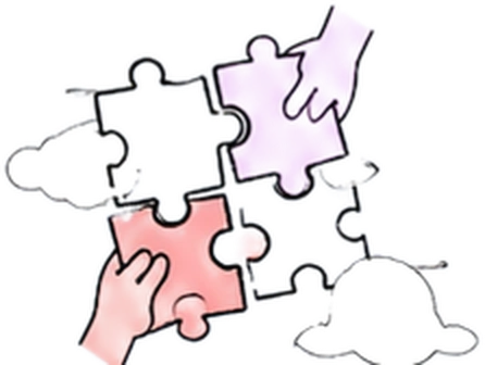 Illustratie van samenwerkende moeders en puzzelstukken